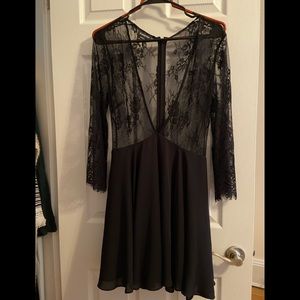 Black Bebe lace long sleeve skater dress